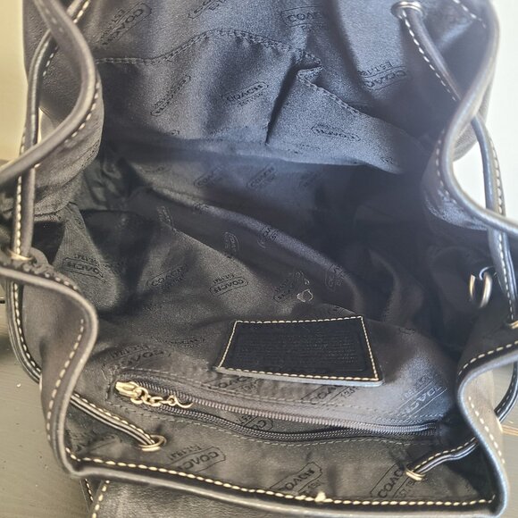 Coach 9569 Vintage Black Leather Drawstring Closure Backpack *read - Picture 4 of 7